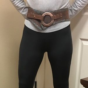 Turqoise and brown wide leather belt